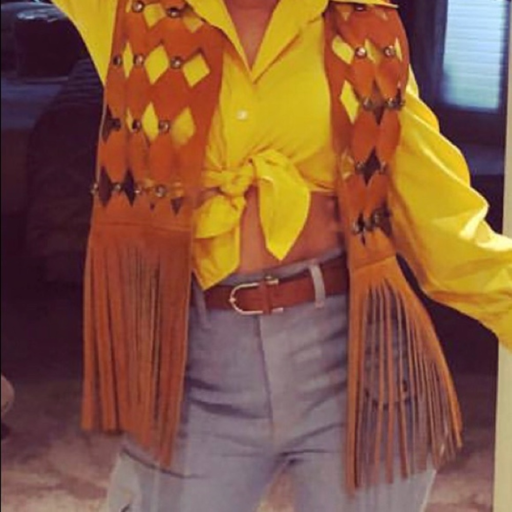 Vintage camel leather decorative vest festival